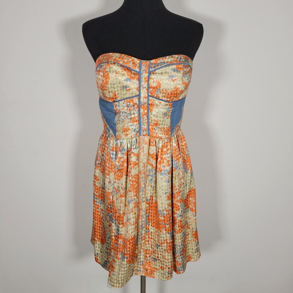 Hype 100% Silk Floral Strapless Corset Style Fit and Flare Dress Size 6